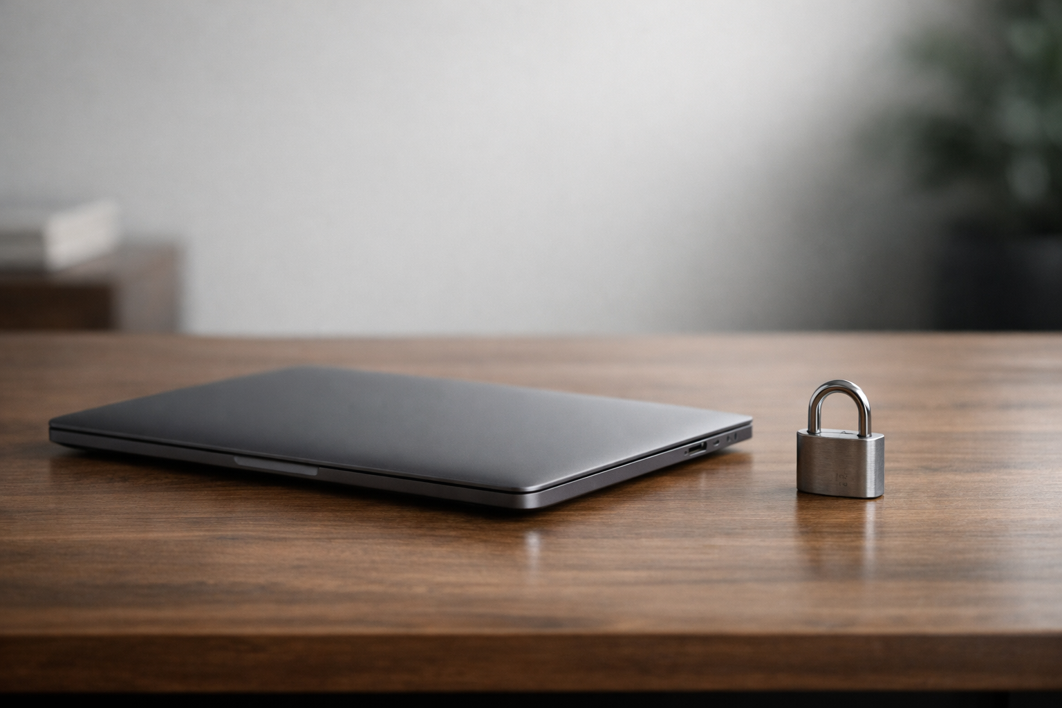 Cadeado ao lado de um notebook fechado