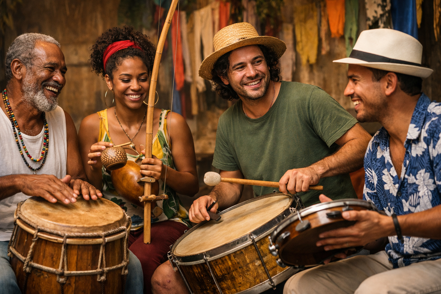 Músicos tocando diferentes ritmos brasileiros